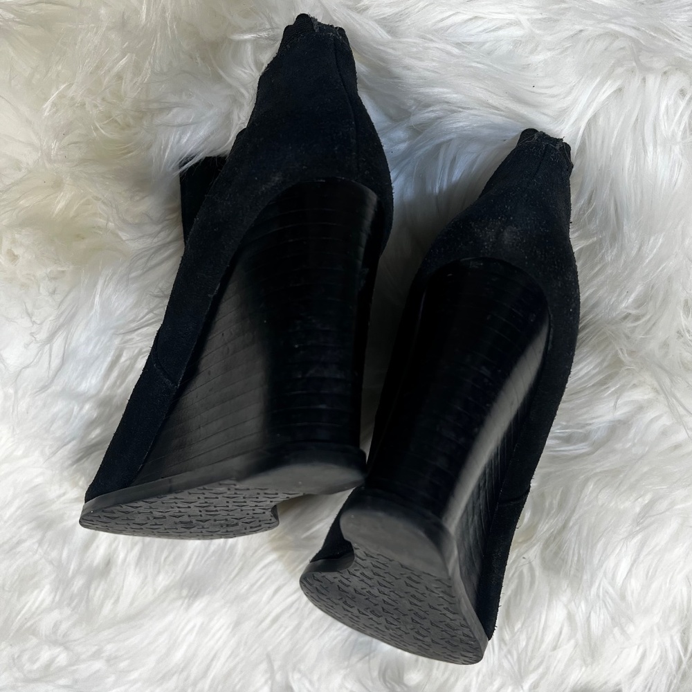 EUC [Tahari] SUEDE Slip On Black Leather Cora Wedge Ankle Boots + Bootie | 7 - Picture 11 of 14
